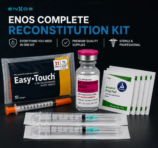 ENOS Research Recon Kit: bacteriostatic water, insulin syringes, mixing syringes and sterile wipes