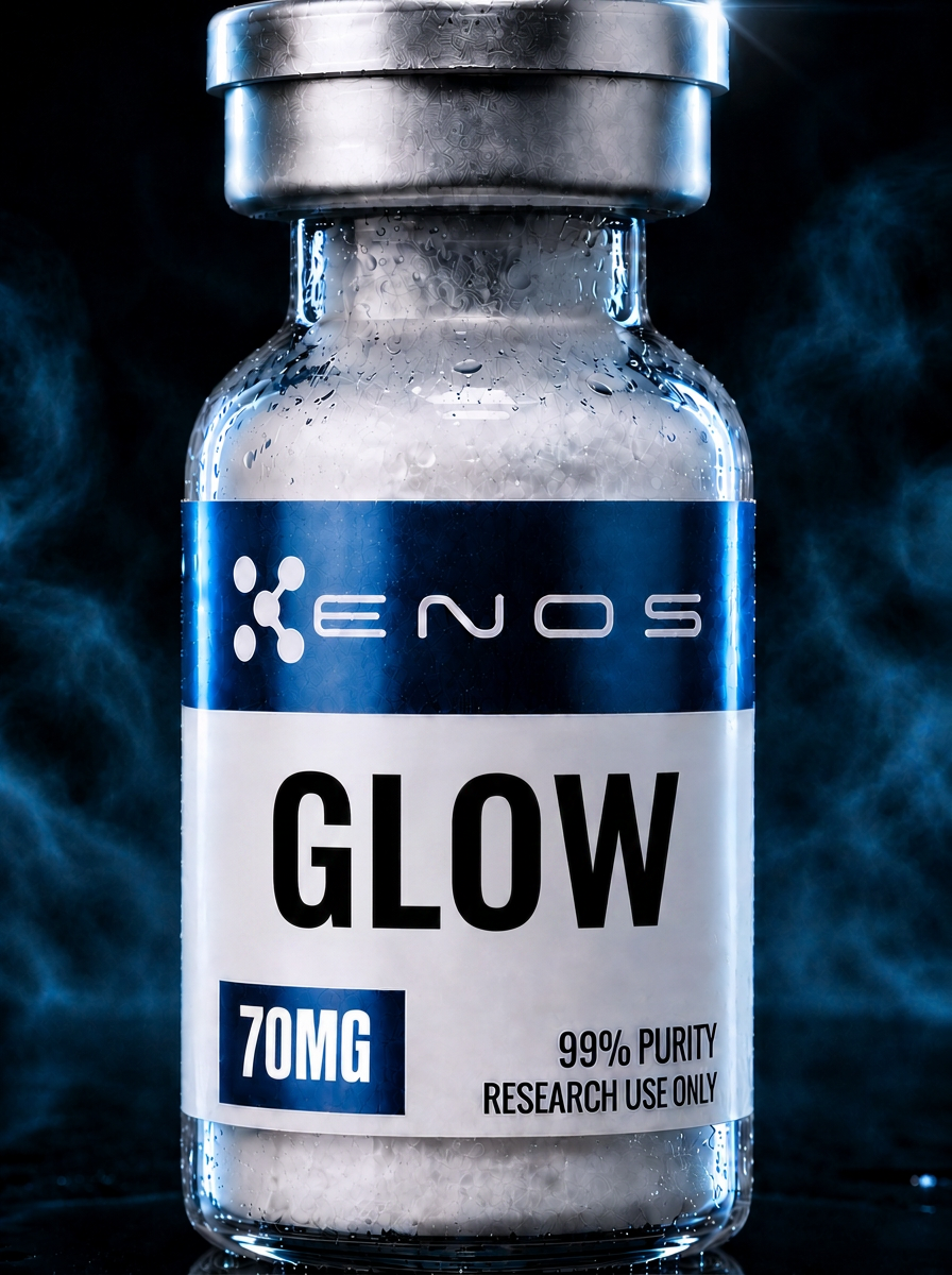 GLOW Blend 70MG (BPC-157, TB-500, GHK-Cu) research vial, ENOS Labs USA